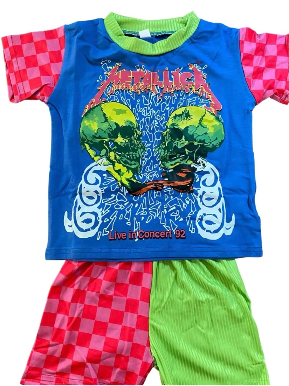 Metallica Live in Concert 92 Graphic Tee & Shorts Set - Blue, Pink, Green